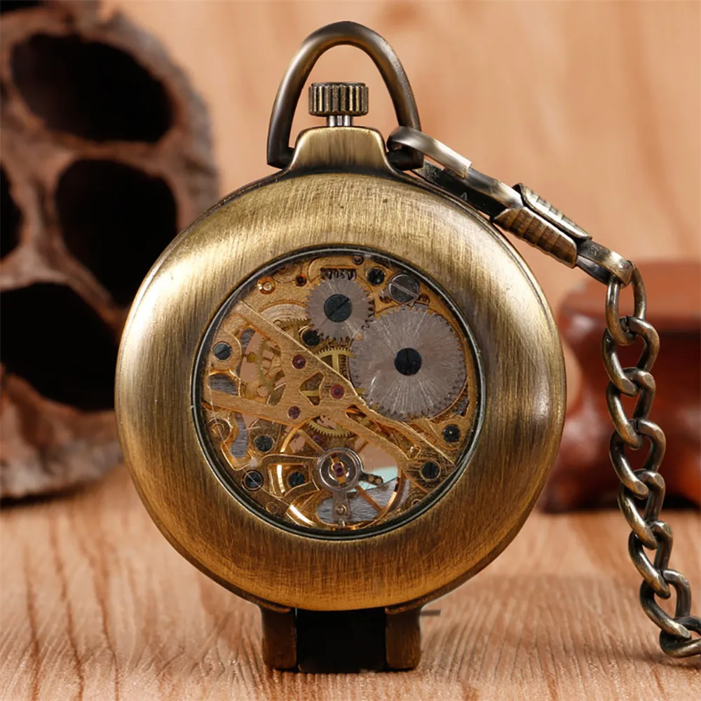 Red Roman Numerals Glass Cover Pendant Hand-Wind Mechanical Pocket Watch Manual Mechanism Retro Exquisite Pocket Clock Male