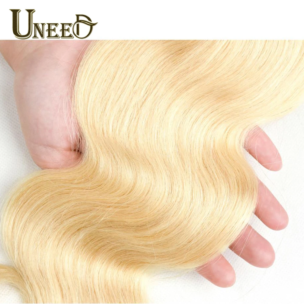 Uneed волосы бразильские объемные волнистые 613 блонд человеческие волосы для наращивания 3 пряди Remy волосы для плетения 10-26 дюймов M класс