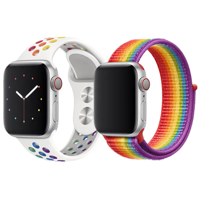 

Rainbow Strap For Apple Watch Band Series 5 4 3 2 1 44mm 40mm Iwatch Band 42mm 38mm Pride Edition Silicone Nylon Bracelet