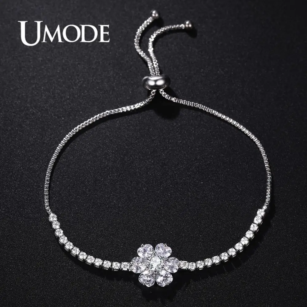 UMODE, новинка, модные, большие, циркониевые, с цветами, регулируемые браслеты для женщин, белое золото, мощеная коробка, цепь, ювелирное изделие, подарок, Bijoux AUB0216