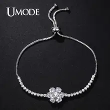UMODE, новинка, модные, большие, циркониевые, с цветами, регулируемые браслеты для женщин, белое золото, мощеная коробка, цепь, ювелирное изделие, подарок, Bijoux AUB0216