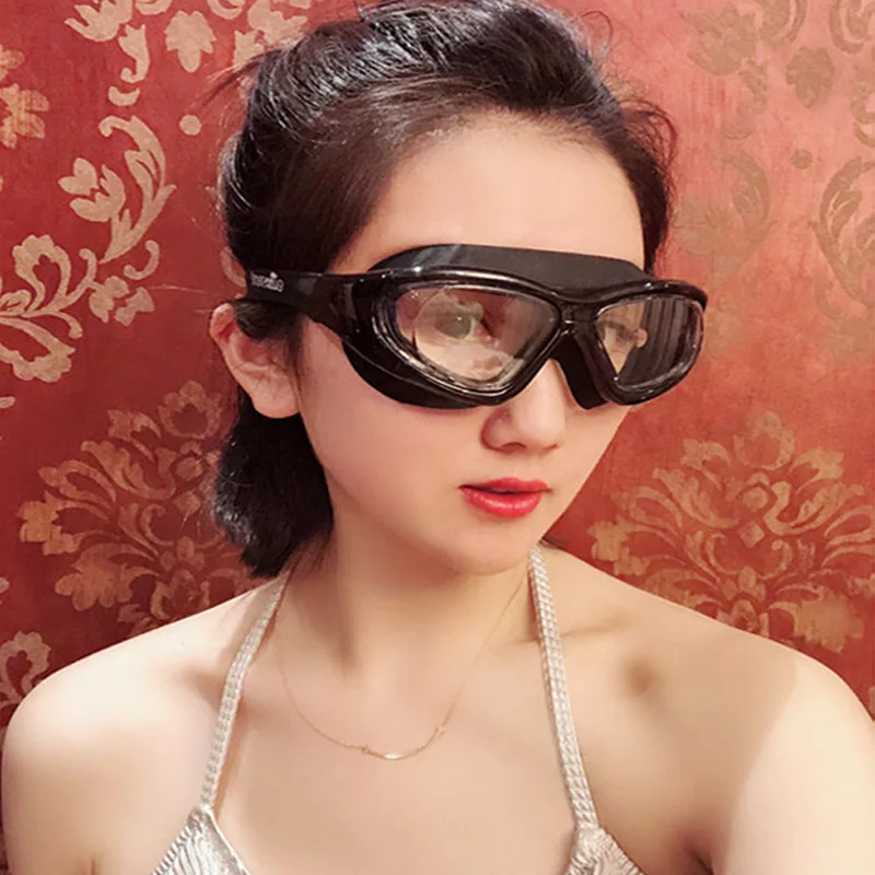 

-Style Swimming Goggles Women's Goggles High-definition Waterproof Anti-fog Men's Myopia Adult Plain Glass Large Frame Swimming