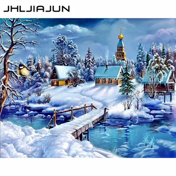 

JHLJIAJUN Painting By Numbers Framed 40x50cm Winter Snow Oil Painting Picture By numbers On Canvas Home Decor