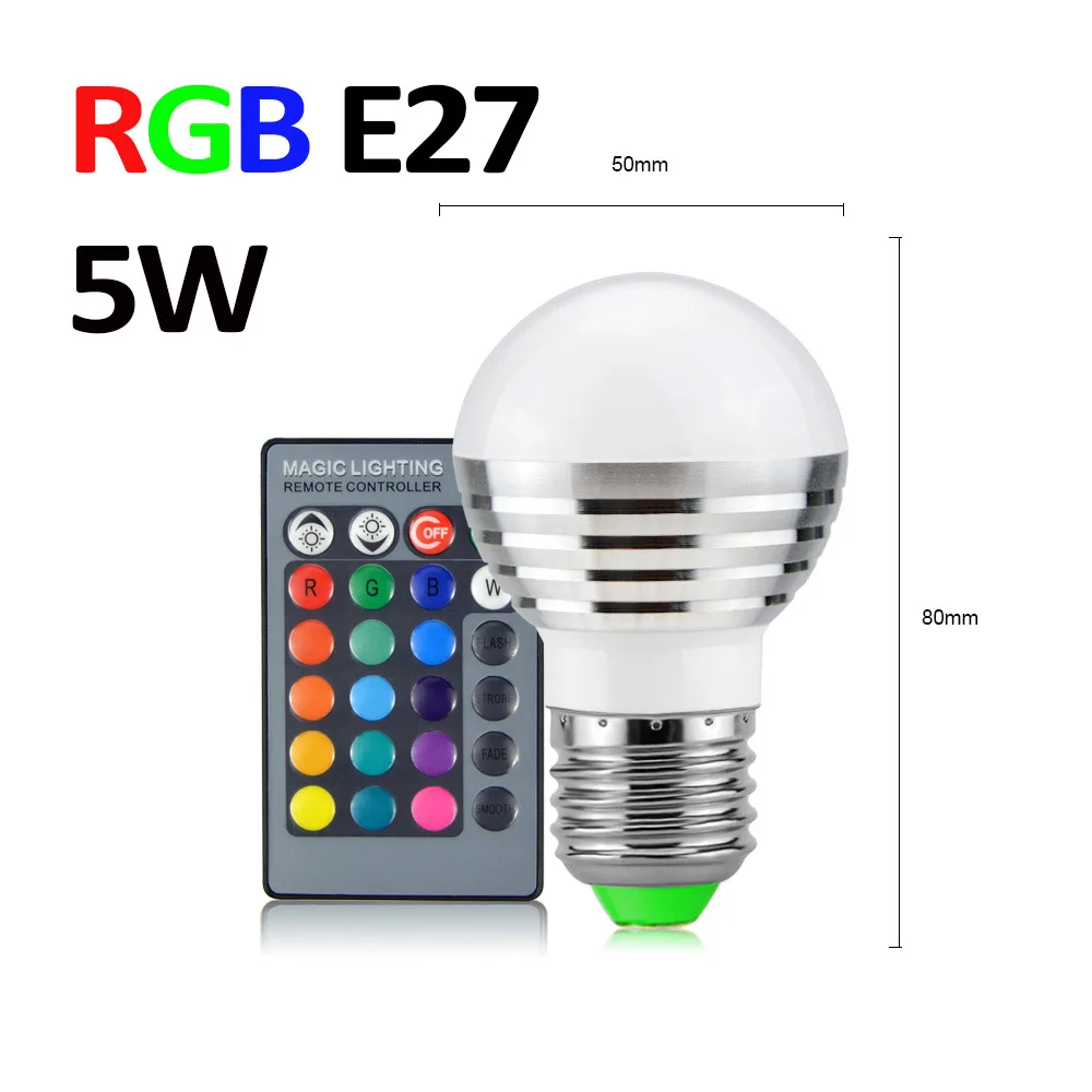 RGBW RGBWW RGB светодиодный светильник с дистанционным управлением, 110 В, 220 В, меняющий цвет, светодиодный светильник, E27, для дома, для рождественской вечеринки, декоративный прожектор - Испускаемый цвет: RGB 5W E27