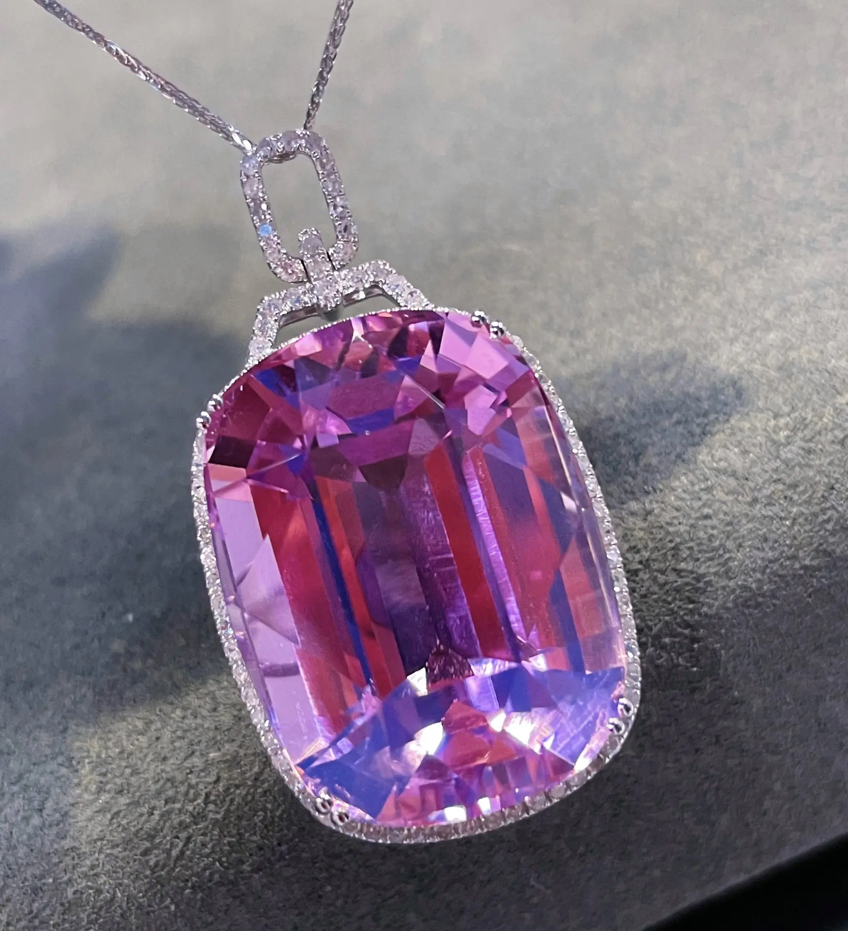 LRFineJewelryRealPure18KWhiteGoldJewelry100NaturalKunzite45