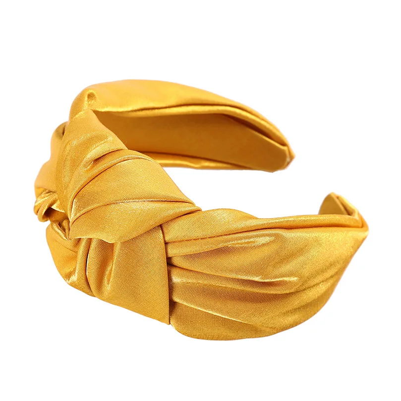 AWAYTR блестящая тканевая повязка на голову с большим бантом для женщин, модная Милая повязка на голову, широкие женские аксессуары для волос, ободок для волос - Цвет: Yellow