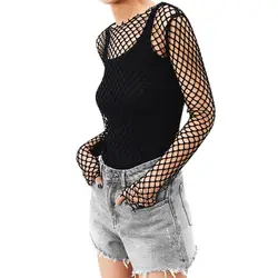 Сексуальная Женская открытая футболка из сетки, Повседневная облегающая футболка с длинным рукавом, посмотрите на дешевое футболки, топы