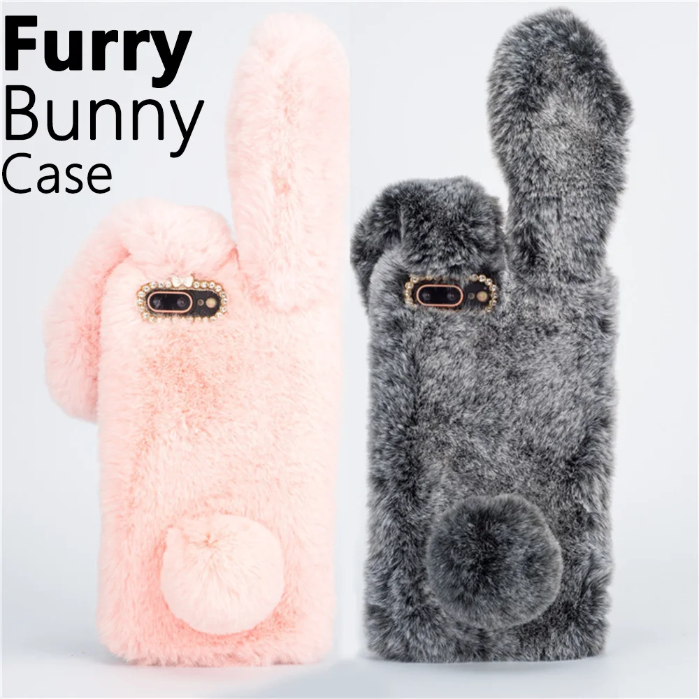 

Furry Bunny Ear Phone Case For XiaoMi RedMi 7 7A 8A 5 6 5A 6A Pro Plus White Rabbit Soft Feathers Coque for Redmi Note 4 4x 5Pro