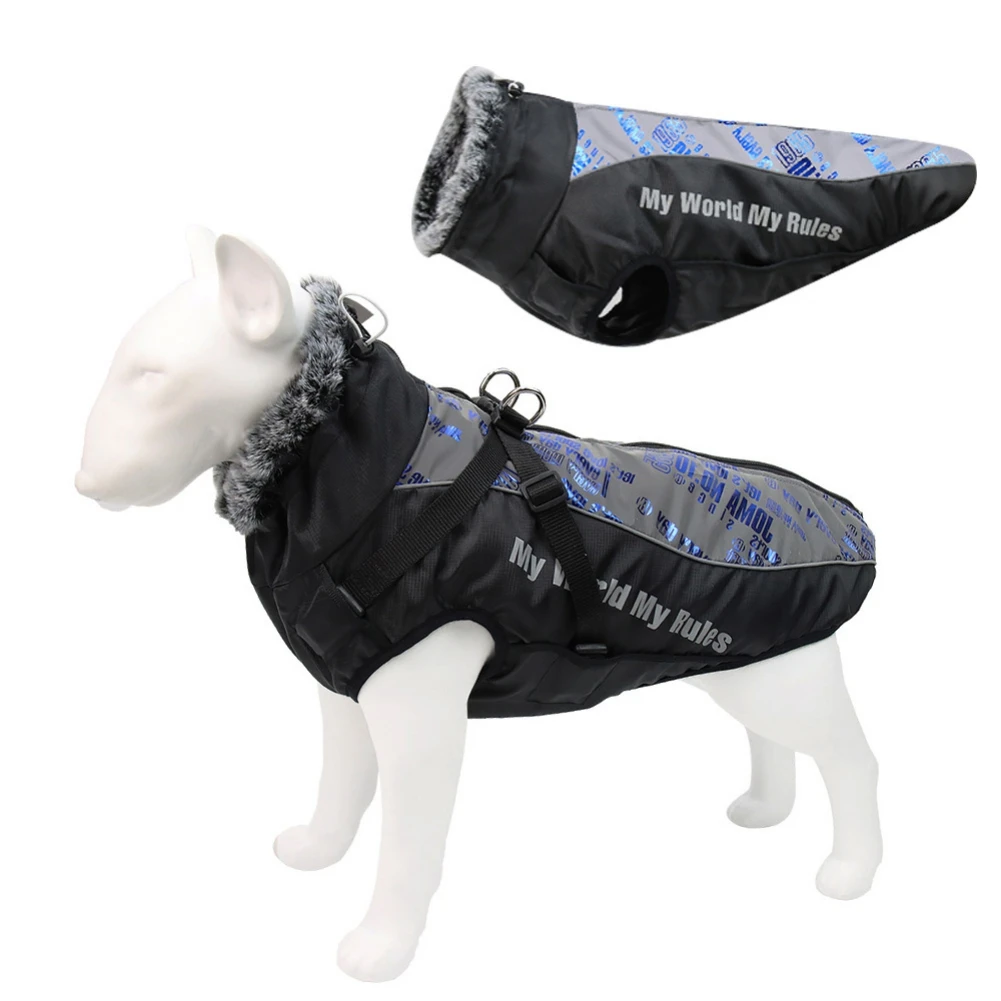 Dociote Abrigo para Perro con Arnes Reflectante de Invierno Chaqueta Ropa con Forro Polar para Perros medianos y Grandes Azul 4XL