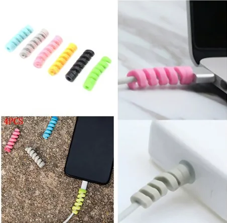 

4 Pcs Cable Protector Winder Data Line Case Rope Sleeves Spring Twine Protection Randomly Color