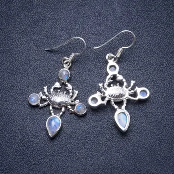 

Natural Rainbow Moonstone Handmade Unique 925 Sterling Silver Earrings 1.75" X4302