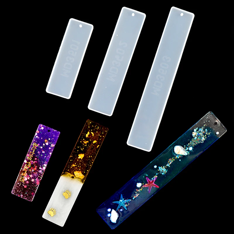 8pcs/Pack Ruler Bookmark Resin Molds Kit Keychain Silicone Molds UV Resin  DIY Jewelry Making Craft