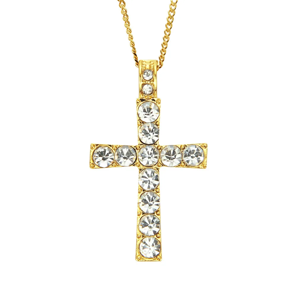 

New Men's Zircon Cross Necklace Pendant Fashion Personality Hip Hop Cuban Chain Religious Fashion Jewelry Men's Commemoration Da