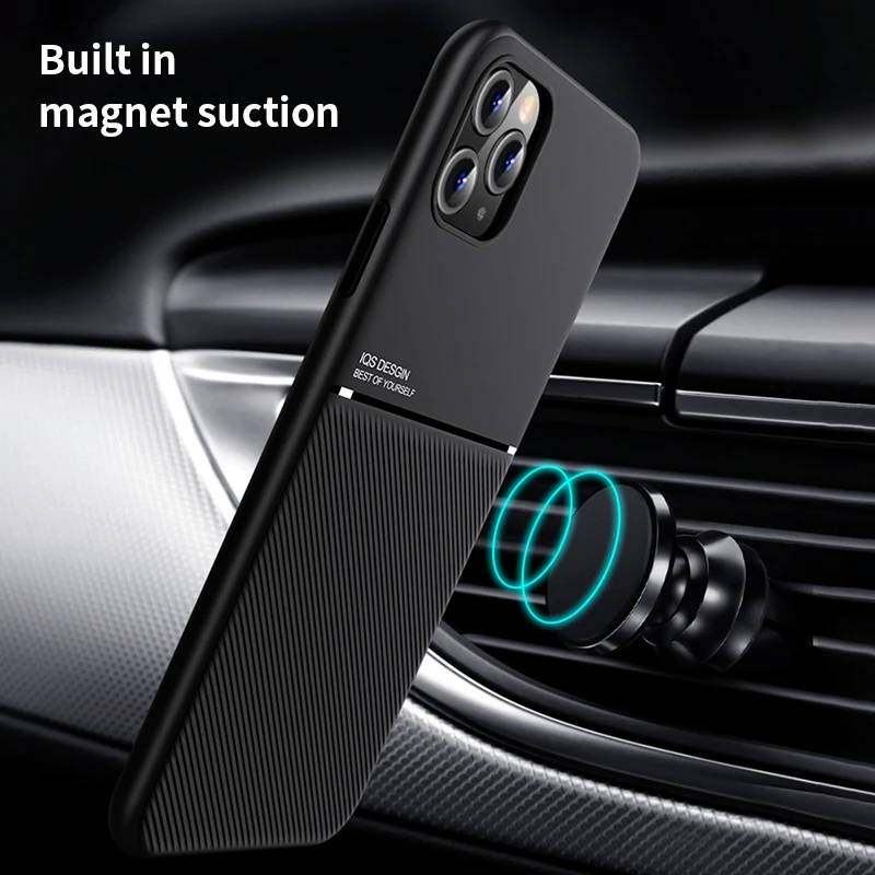 Автомобильный Magetic кожаный чехол с текстурой для iPhone 12 Pro Max 8 Plus Ультратонкий