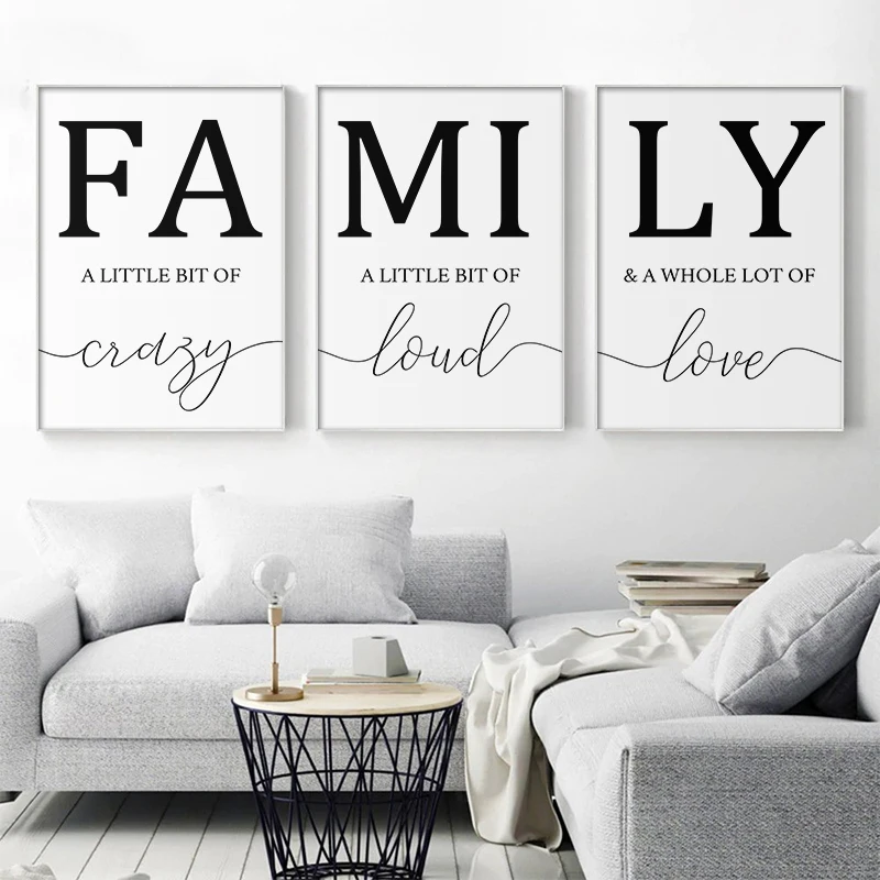 Nordic Minimalist Posters and Prints Family sign Wall Art Picture Letter Family Quote Love for Living Room Bedroom Home Decor