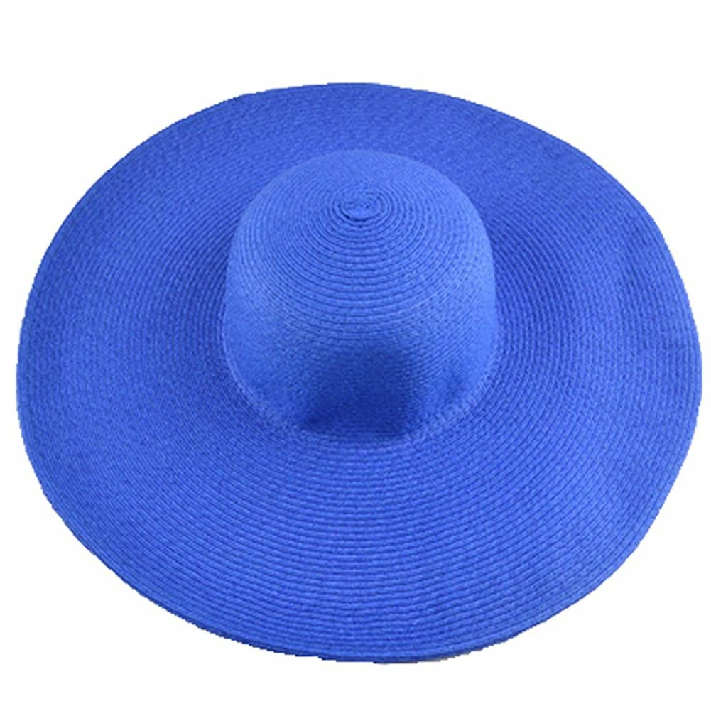 Hawaiian Summer Beach Floppy Hat Solid Color Women Wide Brim Straw Sun Cap