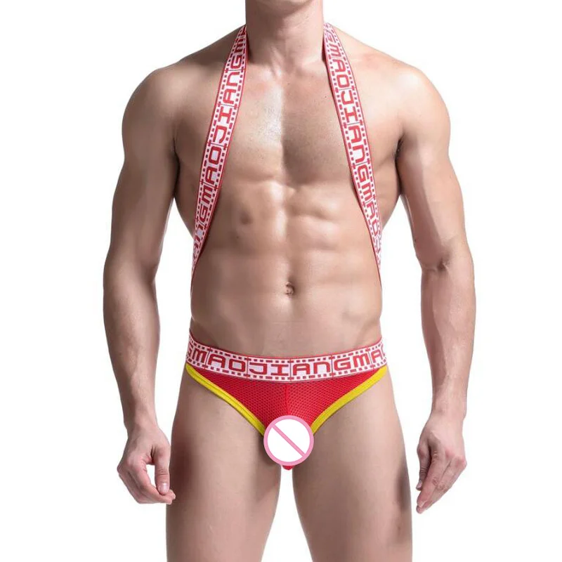 Сексуальные мужские боди Jockstrap с буквенным принтом прозрачные цельные