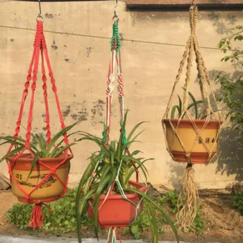 

Hand Made Cotton Rope Hanging Net Flower Plant Hanger Hook Sling Hook Hanging Basket Vase Wall Decoration Country Yard Garden