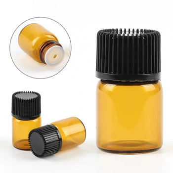 

100Pcs 2ml Mini Refillable Empty Amber Glass Liquid Pot Aromatherapy Essential Oil Bottle Opening Adapter & Cap Container