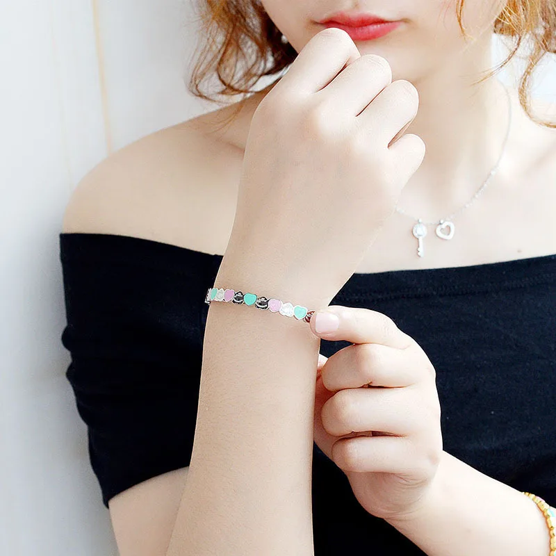 Price STH009 Vintage Stainless Steel Gold Color Bracelets Bangle Women Accessories Luxury Brand Heart Enamel Bracelet With Logo