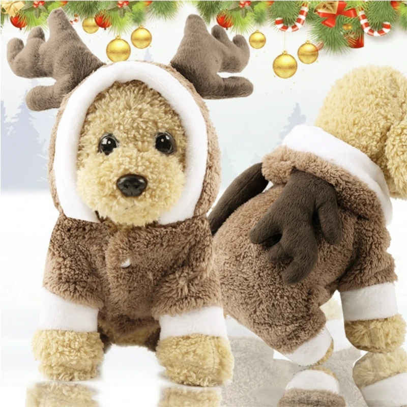 Dog Clothes Pet Dog Christmas Jacket Winter Warm Thick Cute Cartoon Small Dog Cloth Costume Dress apparel Puppy Kitten costume