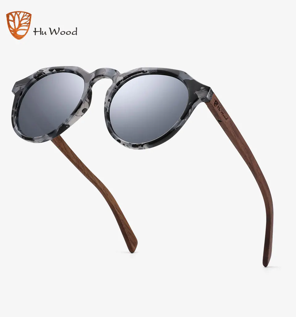 big sunglasses for women Hu Wood Hand-made women's Polarized Wooden Sunglasses Round Frame UV400 Protection Red Mirror Lens Accessories Packaging GR8048 round sunglasses