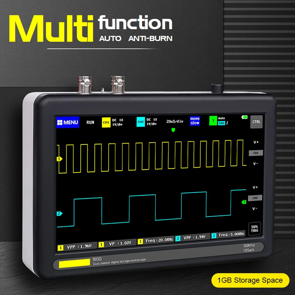 US $131.37 Mini Digital Tablet Oscilloscope 100MHz Dual Channel Oscilloscope Digital TFT LCD Touching Screen Professional Oscilloscope New