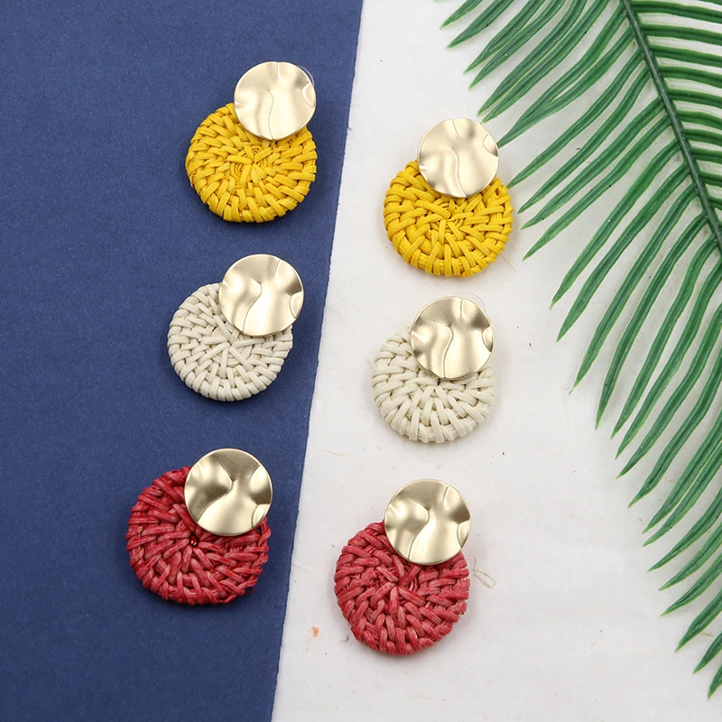

Yellow/red Wicker Rattan Earrings for Women Bohemian Wooden Straw Earring Gold Drop Earing Delicate Summer Jewelry 2019