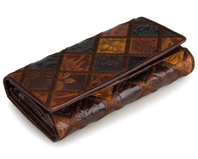 

Cool Fashion Genuine Leather Embroidered Wallet WOMEN'S Leather Wallet Retro Wallet 8094