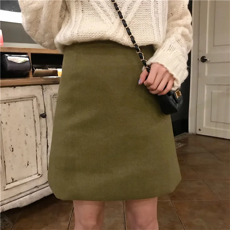 

Autumn WOMEN'S Dress Korean-style New Style Retro Solid Color High-waisted A- line Skirt Versatile Student's Dress Children Shea