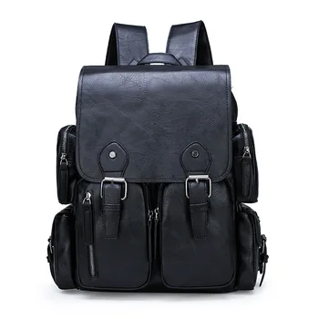 

New retro hot selling Korean version of men's daily commuter backpack pu leather student bag backpack computer bag backpack