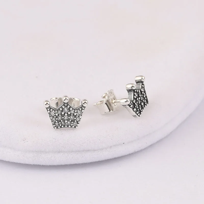 Аутентичные 925 пробы серебряные серьги в форме паны, Заколдованная Корона, сережки-гвоздики с кристаллами для женщин, свадебный подарок, хорошее ювелирное изделие