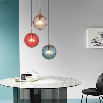 

Modern LED Lighting Light Fixtures Color Glass Ball Pendant Lamp The Bar Personality Pendant Lights Loft Hanging Lamp Home Decor