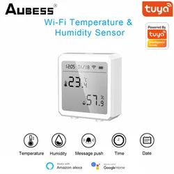Aubess Tuya Smart WiFi Temperature And Humidity Sensor LCD Display Indoor Hygrometer Thermometer Support Alexa Google Assistant