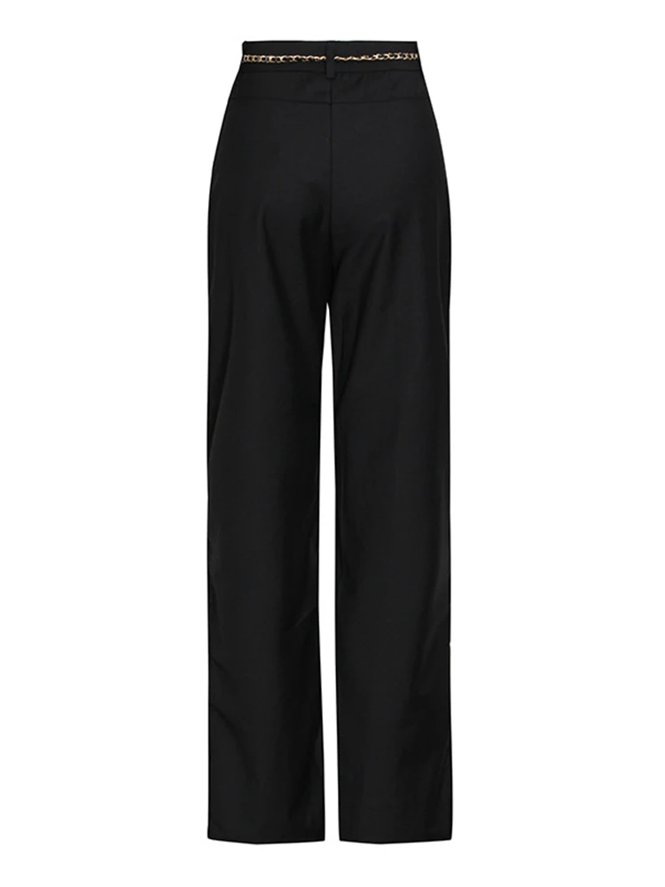 ECRURANI Black Side Split Flare Pant For Women High Waist Straight Patchwork Chain Casual Trousers Females 2021 Autumn New Style