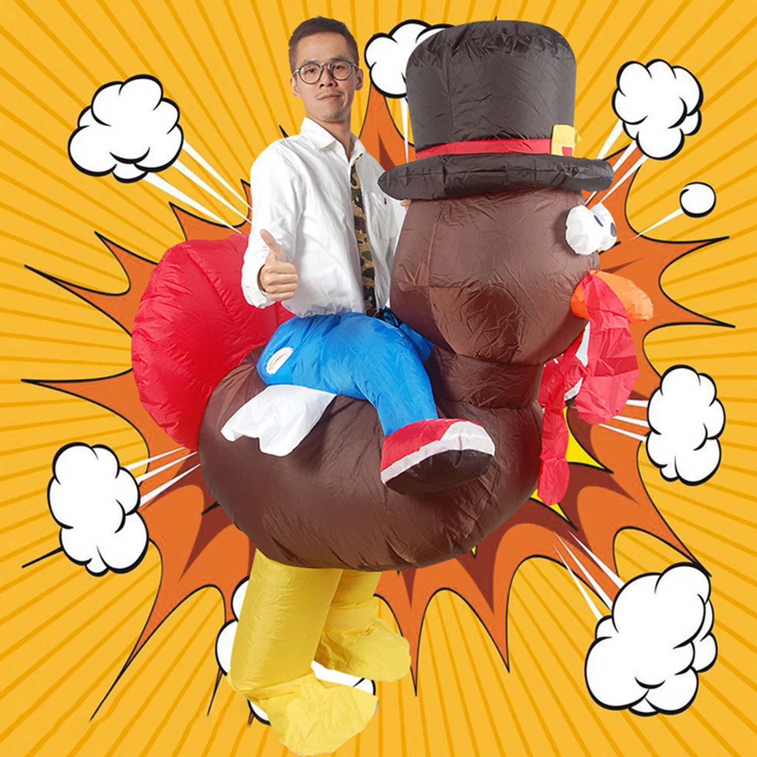 

Funny Bettery Powered Inflatable Turkey Ride-on Costume Outfit for Adults Men Women Thanksgiving Halloween Fancy Dress Party