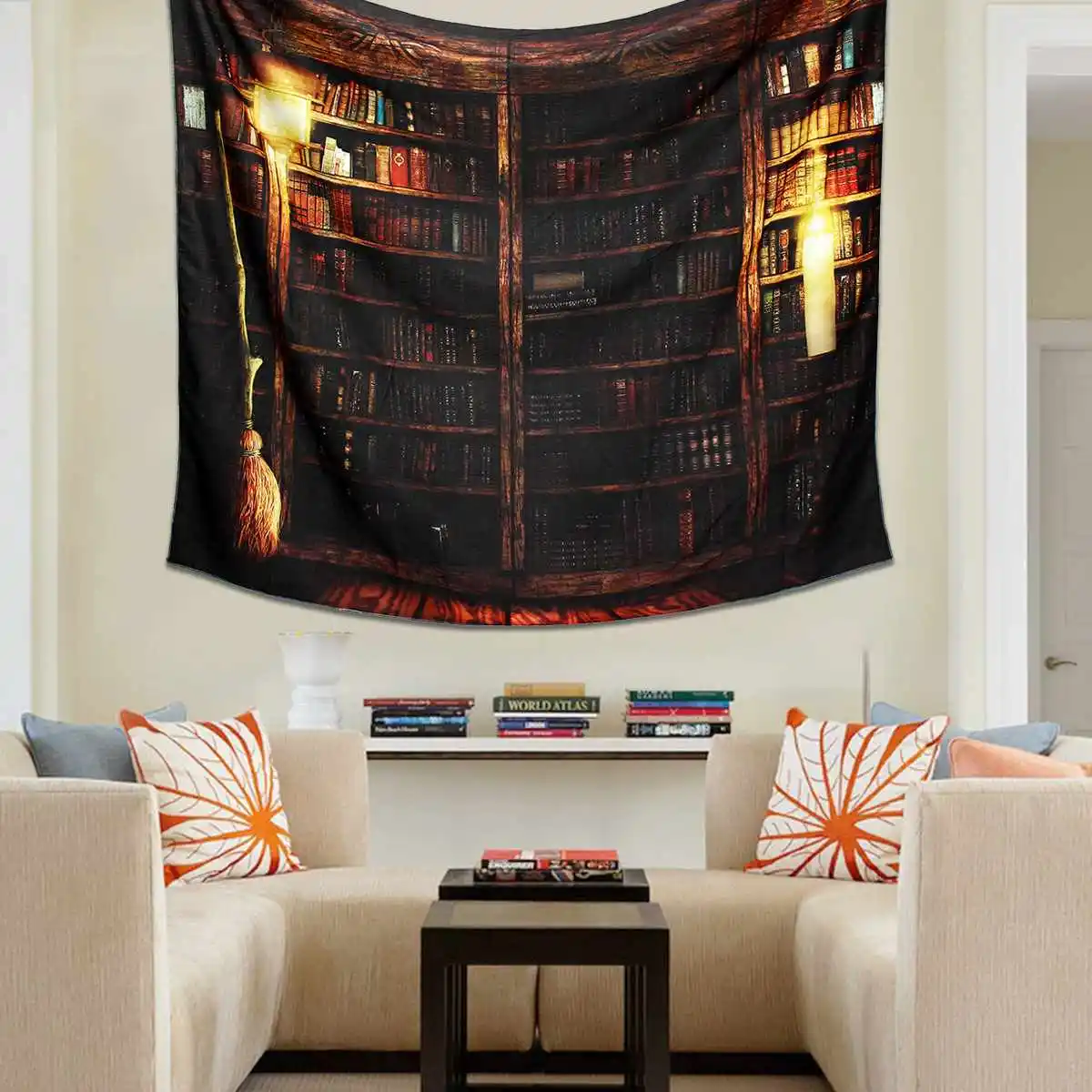 

Retro Bookshelf Printing Tapestry Full Of Books Wall Tapestry Art Wall Hanging Blanket Mysterious Library Beach Yoga Mat Decor