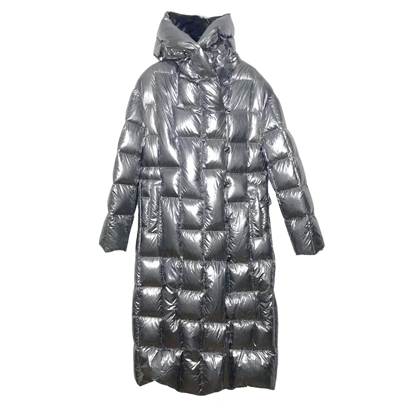 Fashion Tide New Autumn And Winter Fashion Women Darkdown Coat Hooded Belts Sliver And Black Two Side WJ12511L Windbreaker