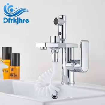 

Basin Faucet Bathroom Chrome Pull Down Single Handle Deck Mount Bath Pull Type Brass Cold And Hot Water Sink Faucets Mixer Taps