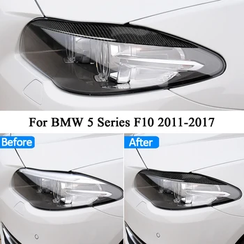 

2pcs Real Carbon Fiber Car Styling Headlight Eyebrow Eyelid Cover Trim Car Sticker For BMW 5 Series F10 2011-2017