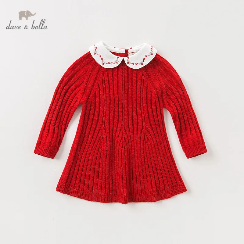 DBM11525 dave bella/осеннее однотонное платье-свитер принцессы для маленьких девочек детское модное праздничное платье детская одежда в стиле «лолита»