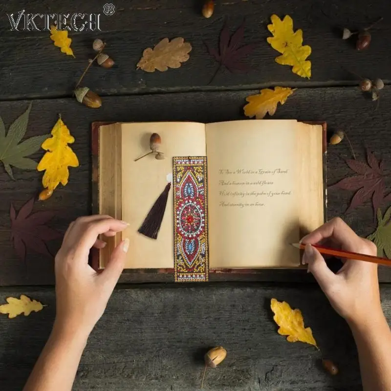 DIY Специальная форма алмазная картина Закладка Алмазная вышивка кожаная Закладка с кисточкой книжные знаки подарок на день рождения Рождество