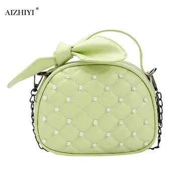 

Popular Simple Female Daily Bag Women Bowknot Shoulder Handbag PU Leather Chain Pearl Crossbody Small Phone Bag