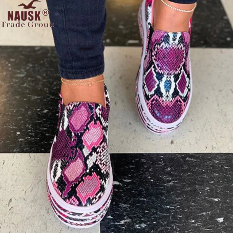 NAUSK Woman Flat Slip On Casual Shoes Women Autumn Sneakers Platform Ladies Fashion Snake Female Comfortable Plus Size Footwear