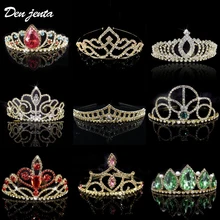 Мода Принцесса короны и диадемы головная повязка свадебные, из горного хрусталя тиара золотые свадебные аксессуары для волос женские украшения для волос