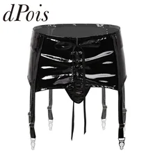 2 шт., женское кожаное нижнее белье из ПВХ, комплект на шнуровке, подвязки с 6 регулируемыми ремешками, металлические зажимы, сексуальные стринги, трусы