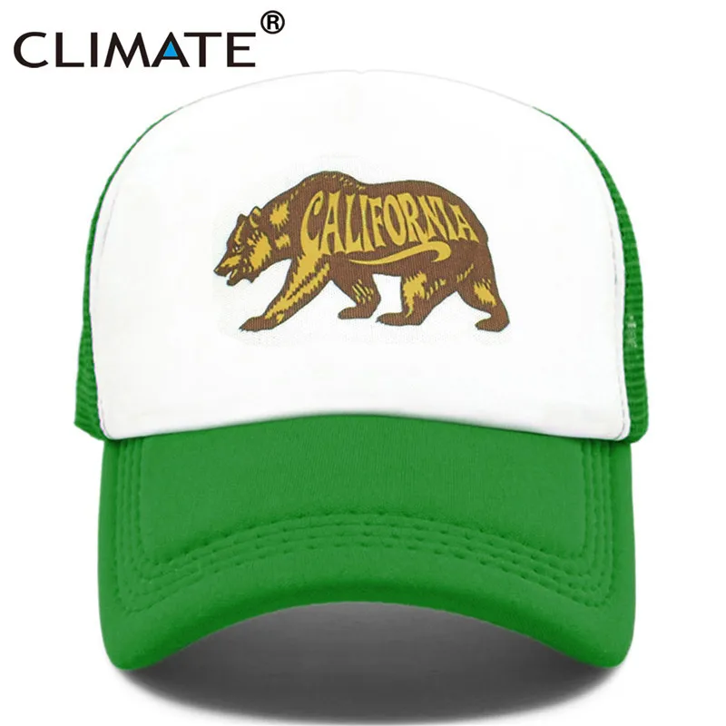 Климат, Калифорнийский медведь, Дальнобойщик, кепка с флагом California, хип-хоп кепка для мужчин и женщин, бейсбольная кепка, крутая летняя сетчатая Кепка s - Цвет: Green Cap