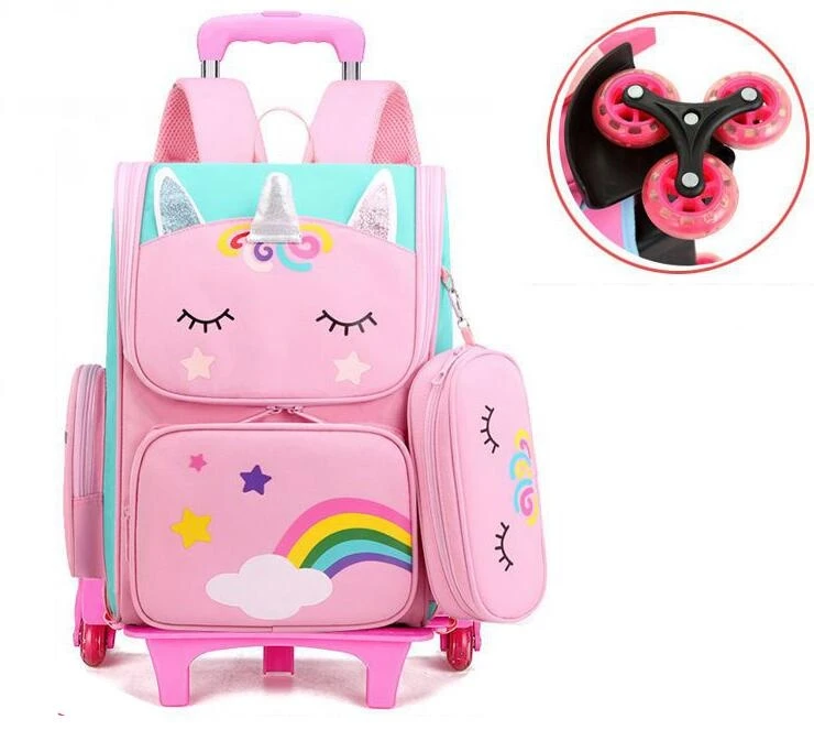 Mochila rosa de con ruedas para niñas, de mochila con ruedas de unicornio, y púrpura|Mochilas escolares| - AliExpress