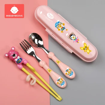 

Cartoon Children Training Chopsticks Baby Learning Practice Chopsticks Baby Auxiliary Spoon Fork Cutlery Set Feeding Accessories