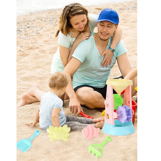 Plastic Summer Beach Sand Toys Set Cartoon Windmill Hourglass Shovel Tool Children Play Water Fun Spraying Sandbox Toy Gifts 4
